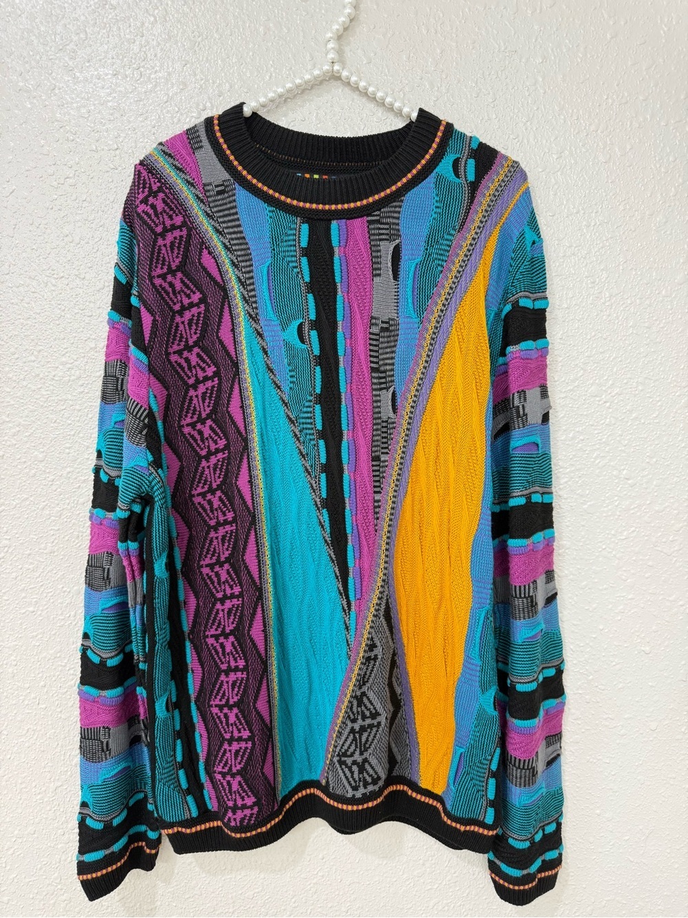 Rare Vintage Steven Land Mens Multi Color 3D Knit Sweater Size L